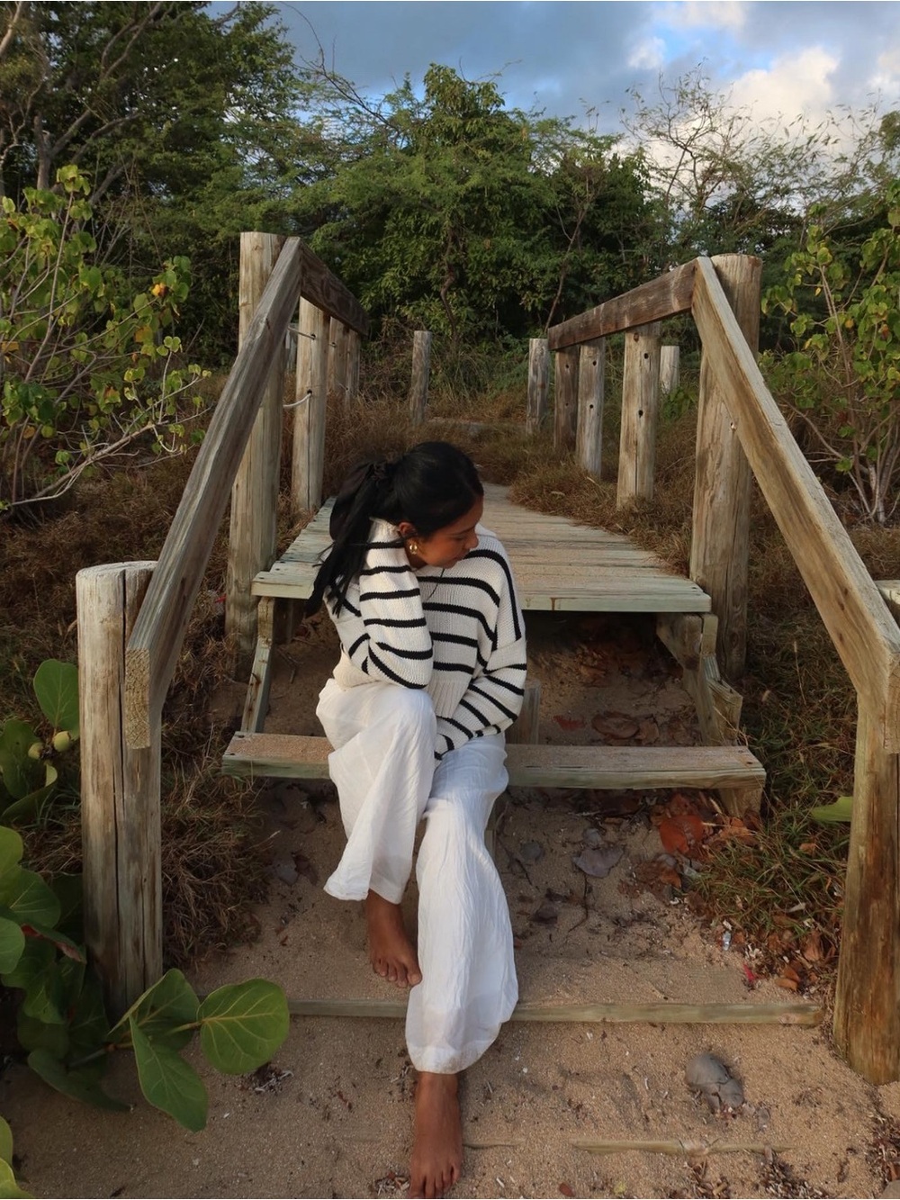 Zara Black & White Striped Crewneck Sweater